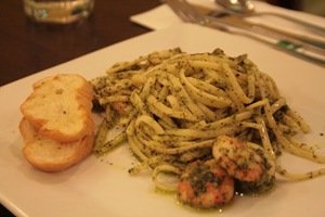 conti's linguini pesto with shrimp